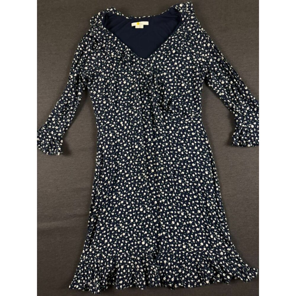 Boden Logan Ruffle Jersey Dress US 10R Navy Ditsy Floral 3/4 Sleeve - Picture 12 of 12